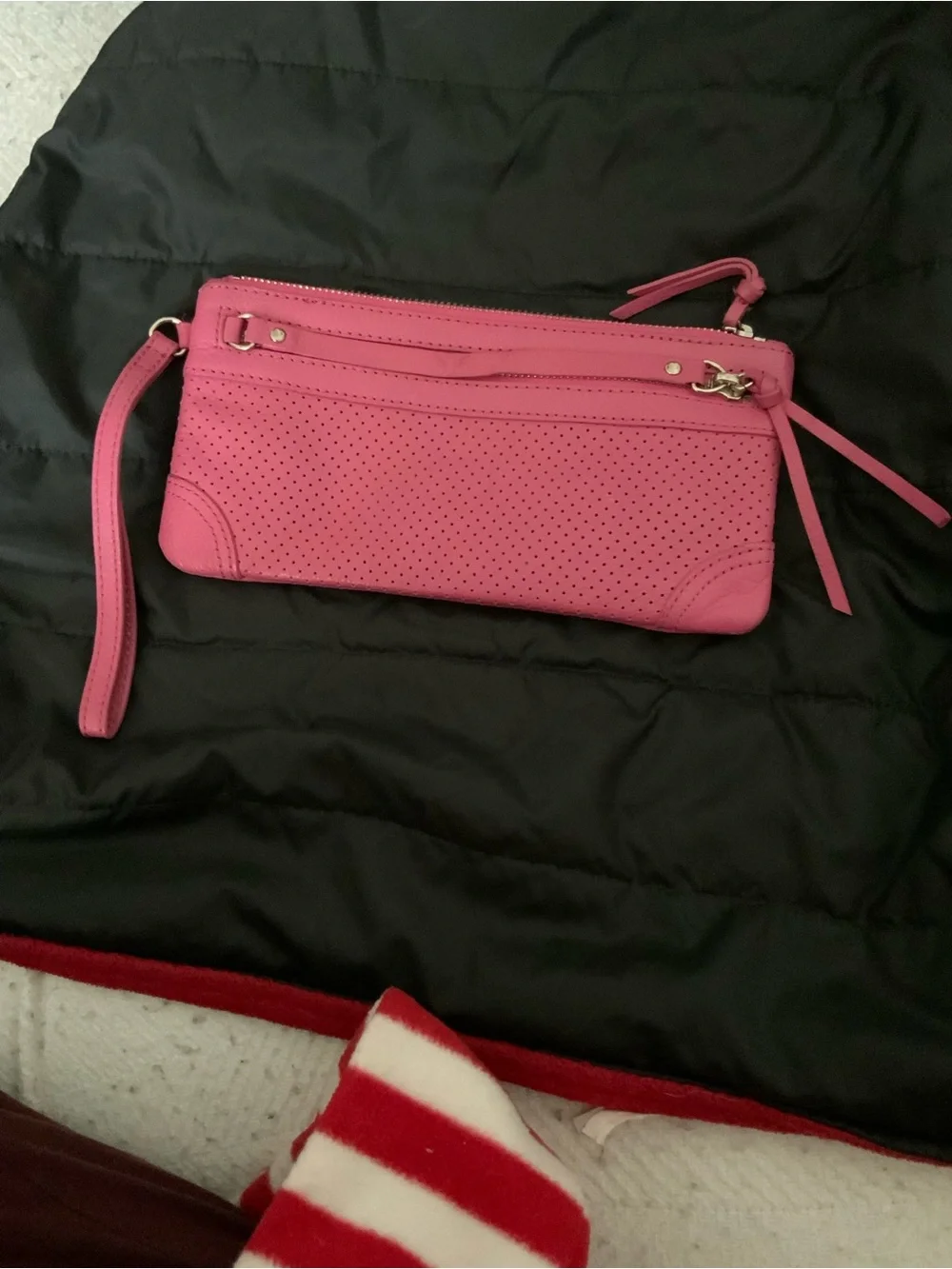 Pink Perforated Wristlet Clutch - Women's Crossbody Bag